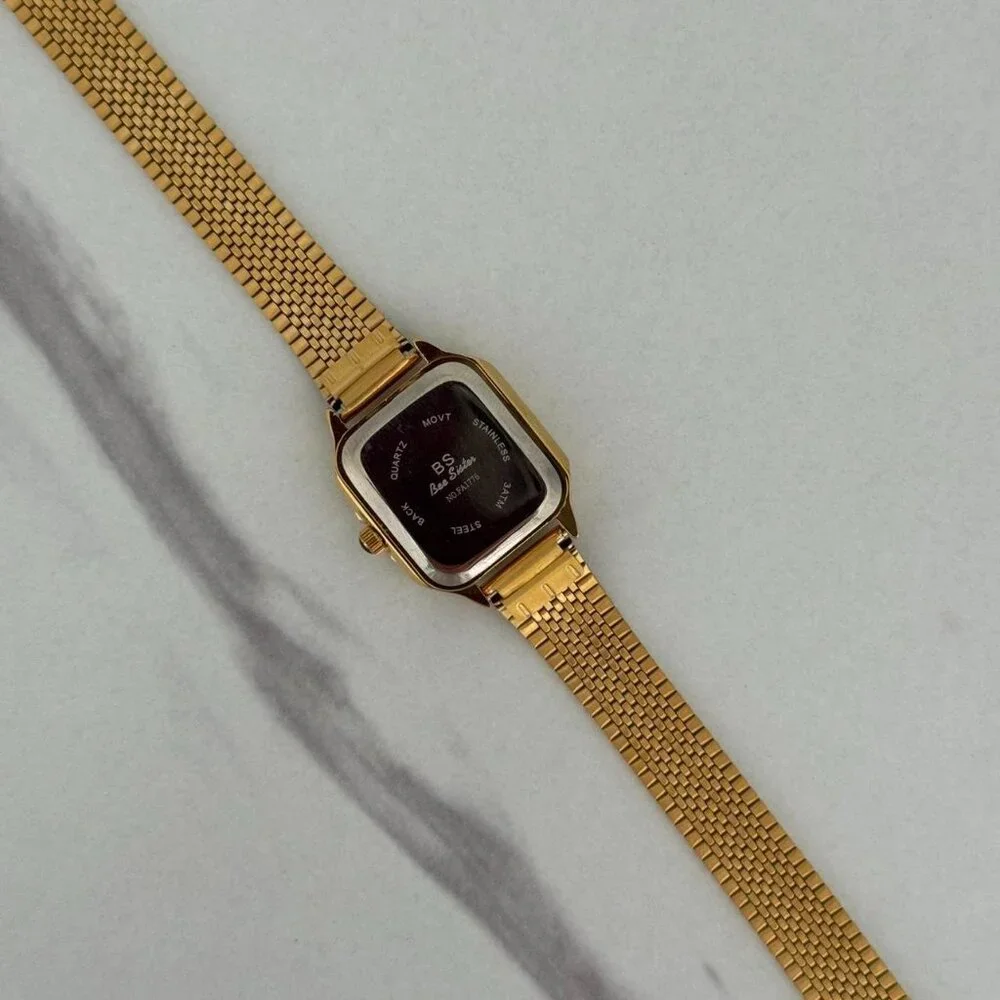 Sku0414 Retro Gold Zircon Gemstones Women Square Watch Stainless steel +gift bag